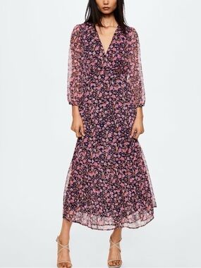 MANGO floral print boho chiffon dress
